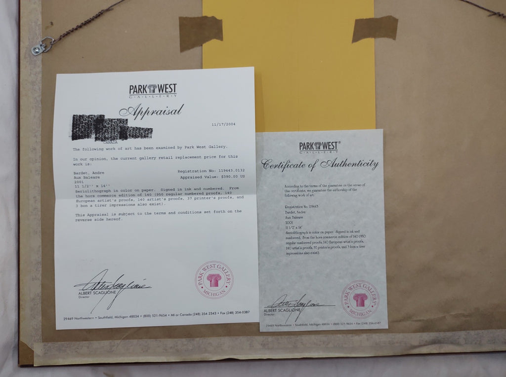 André Bardet Aux Baleares HC 10/140 Hand Signed Seriolithograph Framed