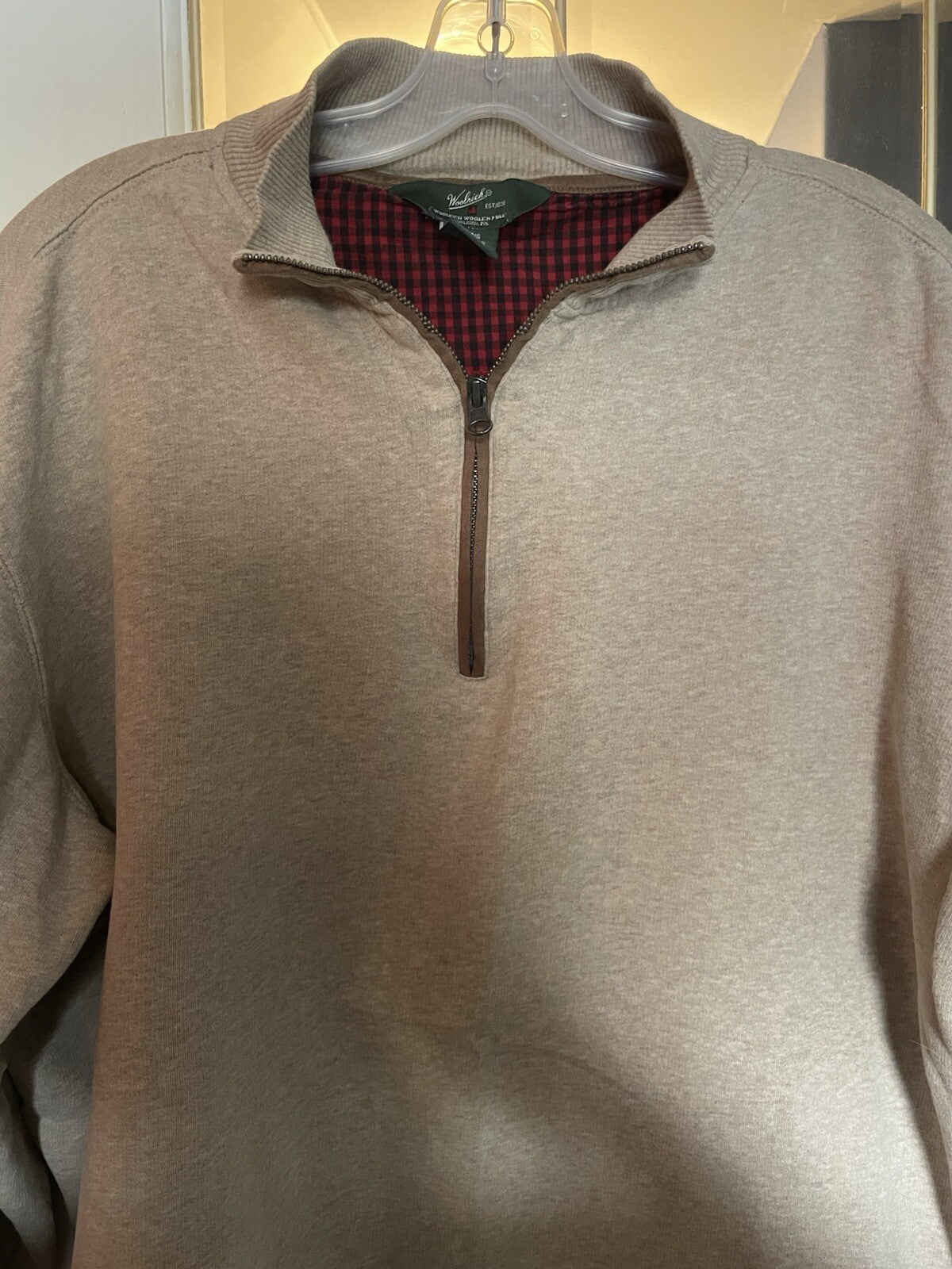 Woolrich Half Zip Elbow Patch Tan Sweater Cotton Men's XL Casual Knit