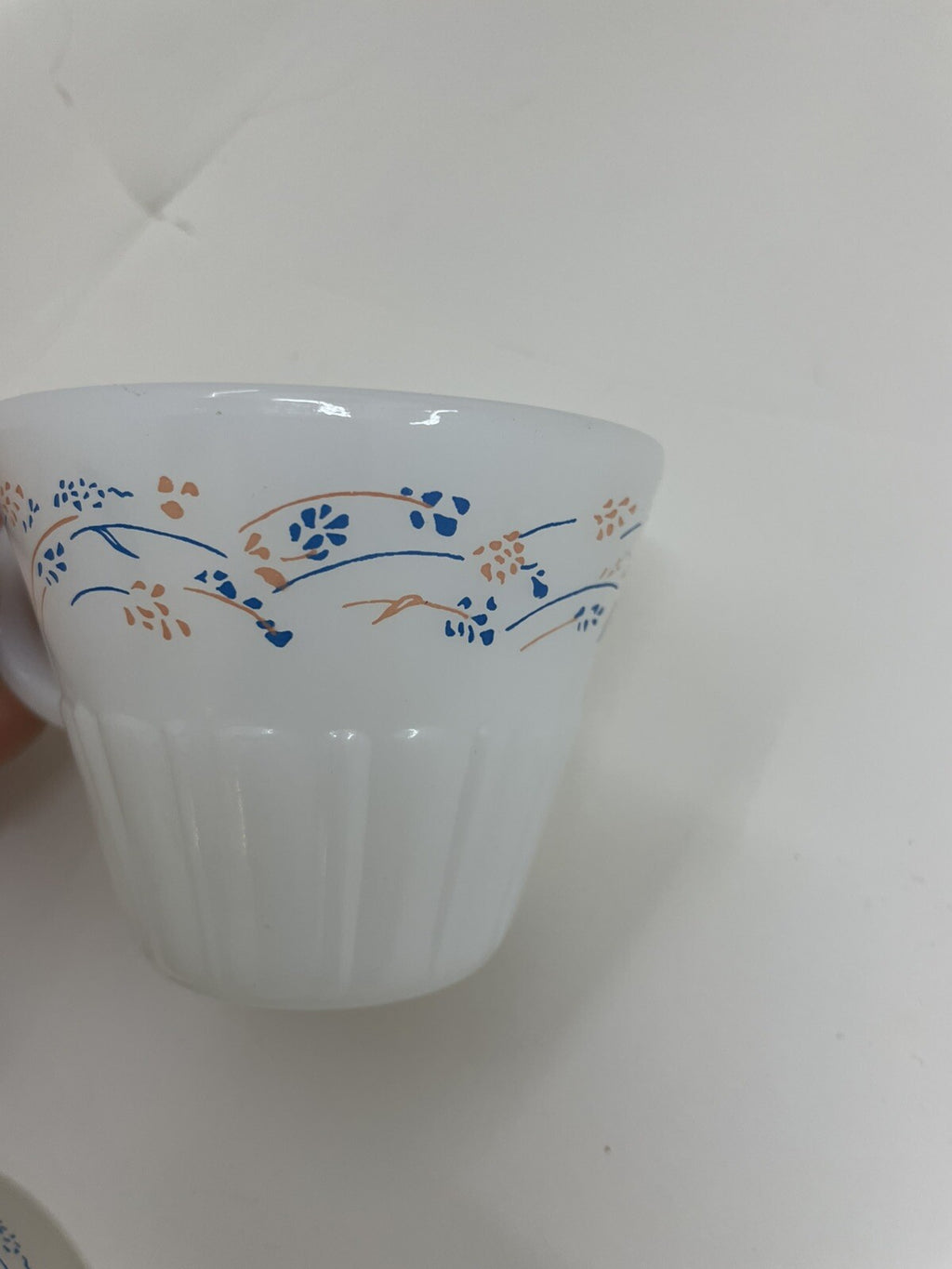 Termocrisa Milk Glass Mugs Blue White Peach Set of 2 Vintage Retro Mexico