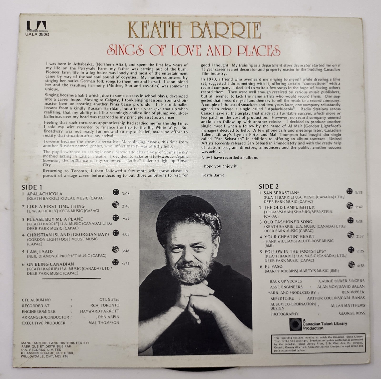 Keath Barrie – Sings of Love & Places (1974) Vinyl LP UA Folk UALA-350G